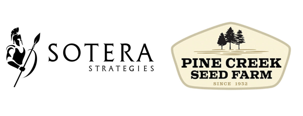 Logos of Sotera Strategies and Pine Creek Seed Farm on a white background